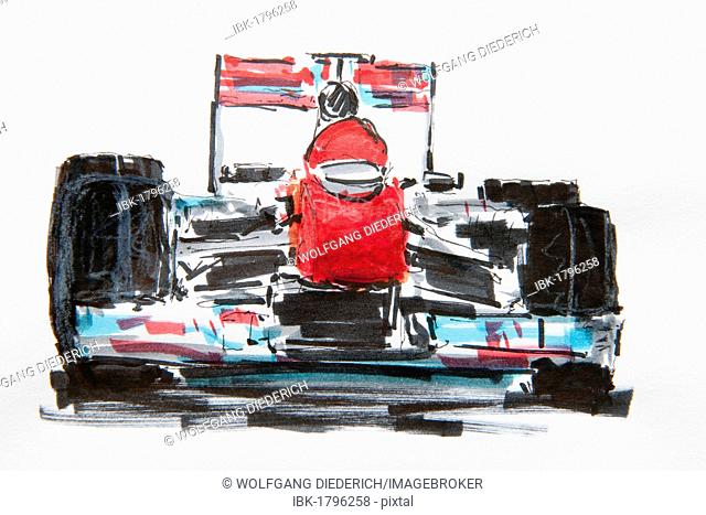 Formula One car, racing, drawing by Gerhard Kraus, Kriftel, Germany
