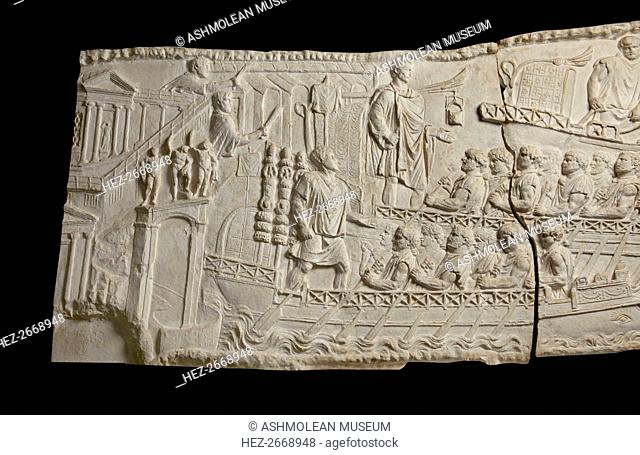 One of a set of reliefs from Trajan?s column (A150-151), Rome, 113. Trajan and fleet leaving Ancona, Artist: Unknown