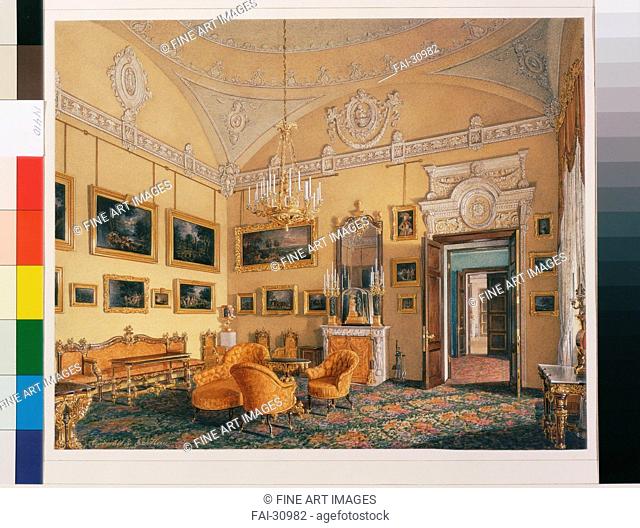 Interiors of the Winter Palace. The First Reserved Apartment. The Drawing-Room of Duke Maximilian Leuchtenberg by Hau, Eduard (1807-1887)/Watercolour on...
