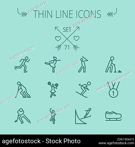 Sports thin line icon set for web and mobile. Set includes- medal, ballet, skating, running, golf icons. Modern minimalistic flat design