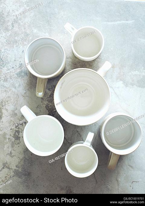 Variety of empty mugs