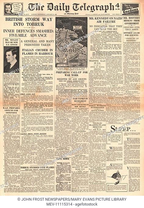 1941 front page Daily Telegraph Allied Forces enter Tobruk