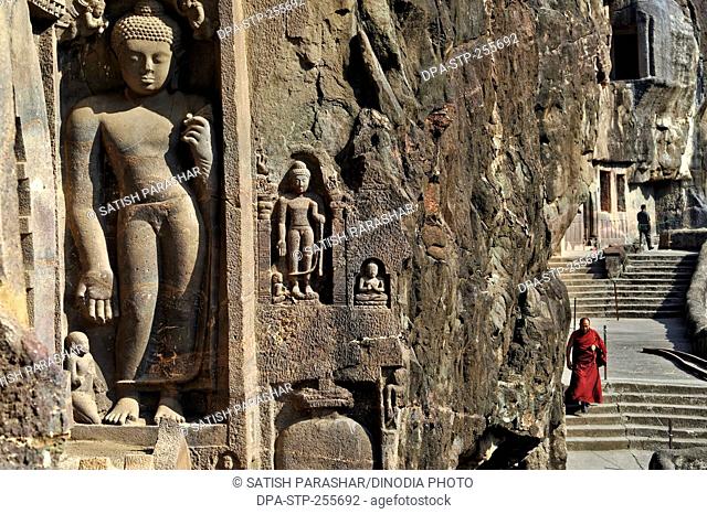 sculpture on ajanta caves, aurangabad, maharashtra, India, Asia