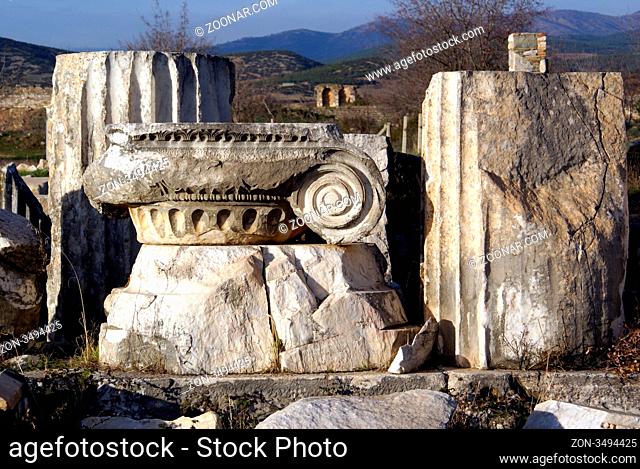 Old parts of columns in Aphrodisias, Turkey