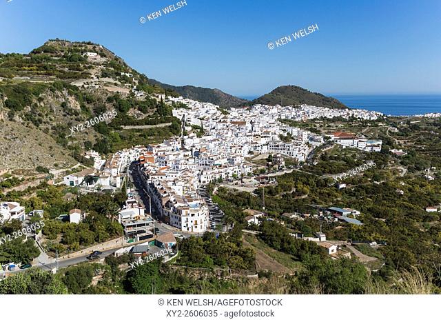 Frigiliana, Malaga Province, Axarquia, Andalusia, southern Spain. Typical white washed mountain town
