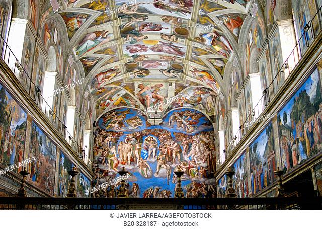 Renaissance frescoes by Michelangelo in the Sistine Chapel, Vatican Palace museums. Vatican City, Rome. Italy