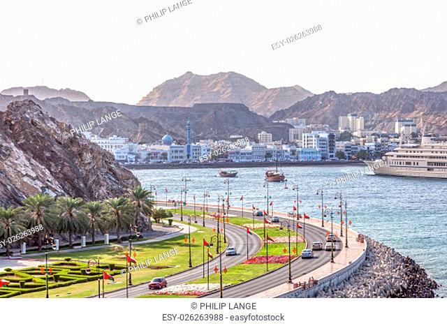 Corniche and the old town of Muttrah. Muscat, Sultanate of Oman