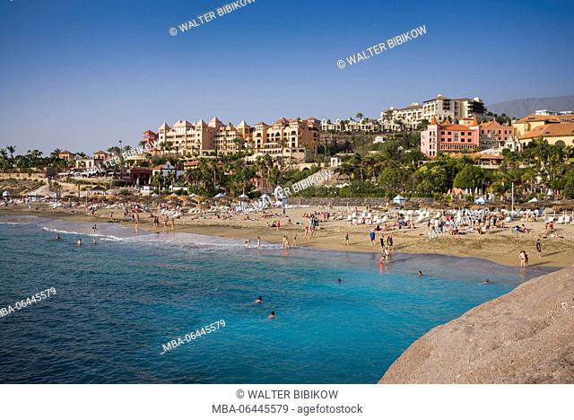Spain, Canary Islands, Tenerife, Costa Adeje, Playa del Duque, elevated view
