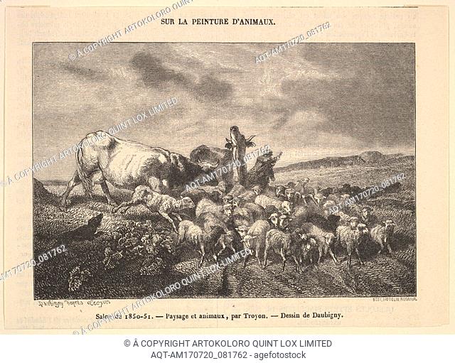 Salon de 1850-51; Paysage et Animaux, par Troyon, 1850â€“51, Wood engraving, sheet: 5 1/8 x 7 1/16 in. (13 x 18 cm), Prints, Charles-FranÃ§ois Daubigny (French