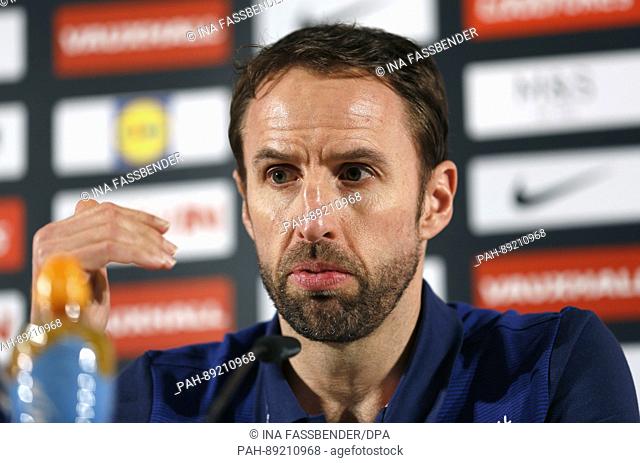 Gareth Southgate, the manager of the English national soccer team, at a press conference in the Atlantic Congress Hotel in Essen, Germany, 21 March 2017