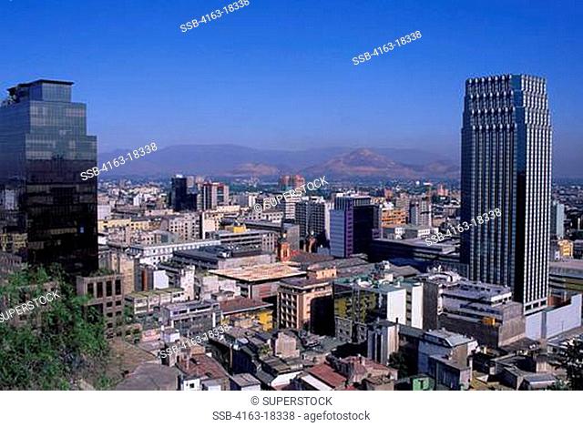 CHILE, SANTIAGO, DOWNTOWN, VIEW OF CITY FROM SANTA LUCIA PARK