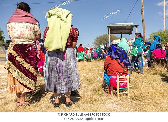 Indigenous pilgrims listen to an outdoor mass on the pilgrimage route to the Sanctuary of Atotonilco an important Catholic shrine in Atotonilco, Mexico