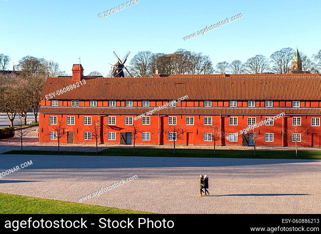Copenhagen, Denmark - January 05, 2017: Red houses in the historical fortress Kastellet