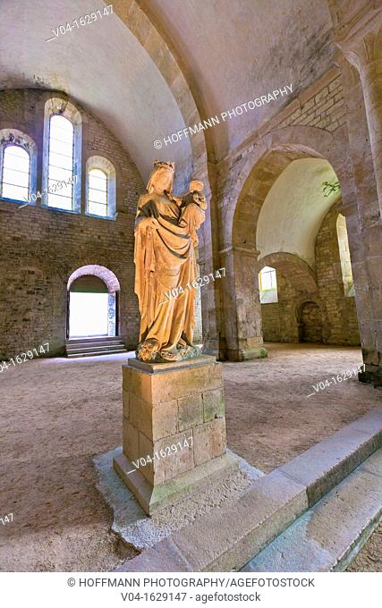 Statue of the Virgin Mary at the historic abbey of Fontenay, Burgundy, France, Europe