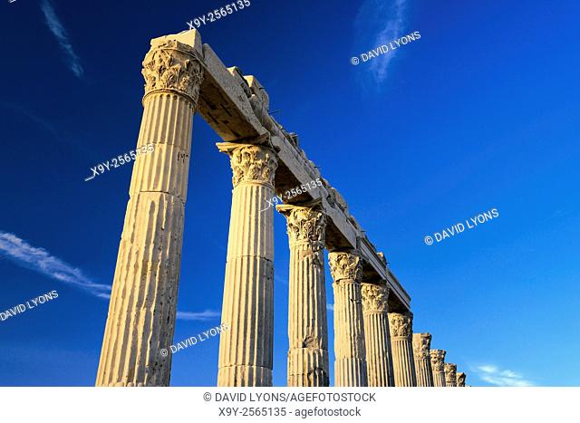 Greek Roman city of Laodicea aka Laodikeia on the Lycos. Central colonnaded thoroughfare Holy Way Portico. Denizli, Turkey