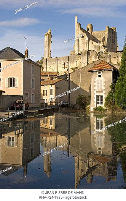 Ruins of medieval castle, Chauvigny village, Vienne, Poitou-Charentes, France, Europe