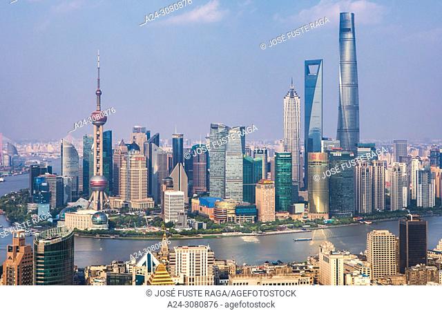 China, Shanghai City, Pudong District, Lujiazui Area, Jin Mao Bldg. , World Financial Center and Shanghai Tower
