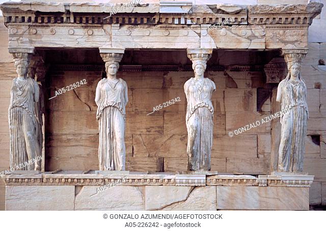 Muses known as 'cariatides'. Erechteion Temple. Acropolis. Athens. Greece