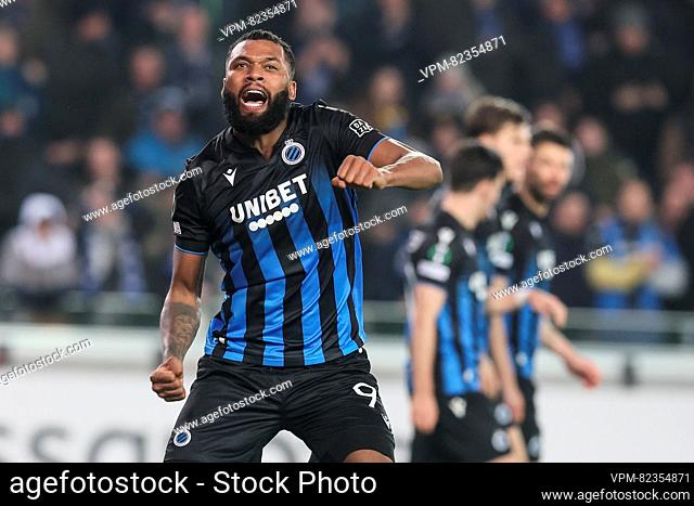 Club's Igor Thiago celebrates after scoring during a soccer game between Belgian soccer team Club Brugge KV and Norway's Bodo Glimt