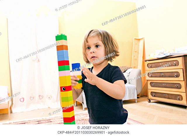 child, baby, girl, childhood, room, kit, box of bricks, brick-box