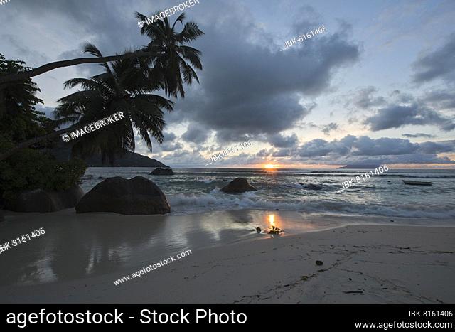 Sunset on the beach of Beau Vallon, Mahe, Seychelles, Africa