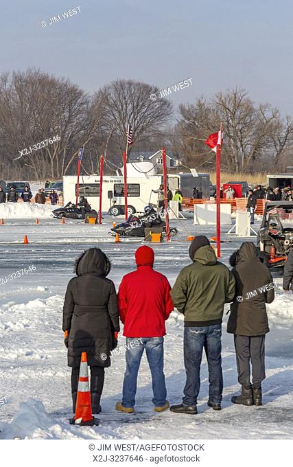 Fair Haven, Michigan - Snowmobile drag racing on Anchor Bay of frozen Lake St. Clair