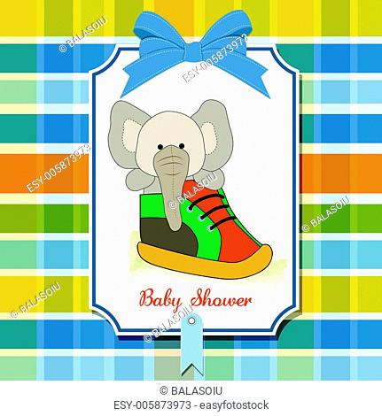 shower card with an elephant hidden in a shoe