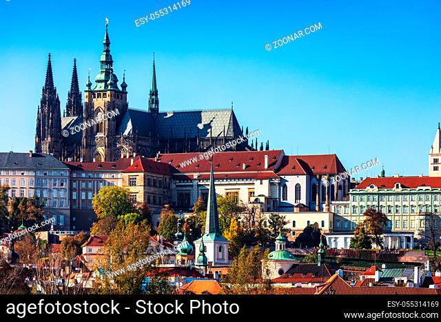 Prague Castle and Saint Vitus Cathedral at summer day