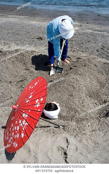 Municipal hot sand baths on the beach  City of Ibusuki  Island of Kyushu  Japan