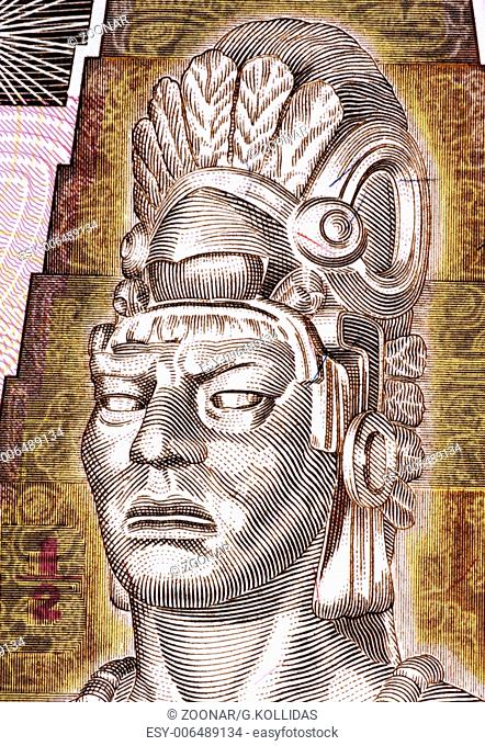 Tecun Uman (1500-1524) on Half Quetzal 1998 Banknote from Guatemala. Last ruler and king of the K'iche' Maya people
