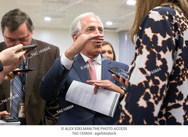 Senator Bob Corker (R-TN) speaks with reporters about the ACHA in the capitol subway on May 10th, 2017