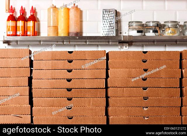 Pizzas cardboard boxes with soft shadow on white background