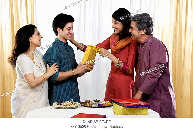 Family celebrating Rakhi