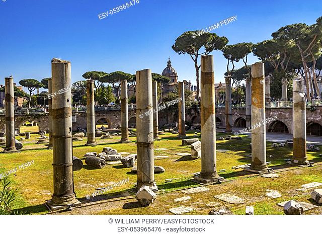 Ancient Emperor Trajan Forum Rome Italy. Trajan Forum and Market erected in 112 AD to celebrate Emperor Trajan's victory in Dacan War