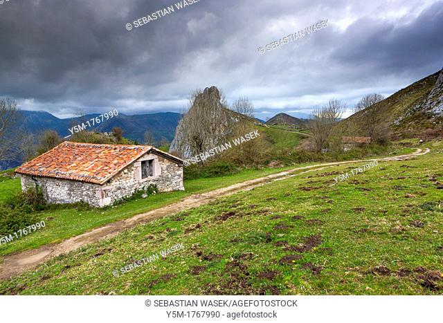 View near Carbes, looking out of the Picos de Europa park to the west, Asturias, Spain