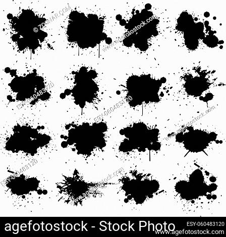 Black ink splat isolated on white collection set