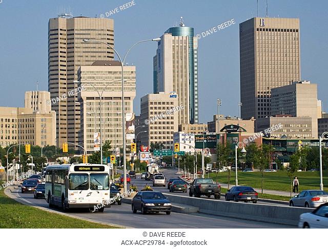 Water and Pioneer Avenues- leading in and out of downtown area, Winnipeg, Manitoba, Canada