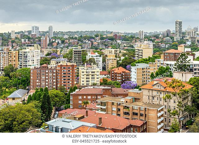 View of Sydney in cloudy weather - full frame horizontal composition - Potts Point district and other