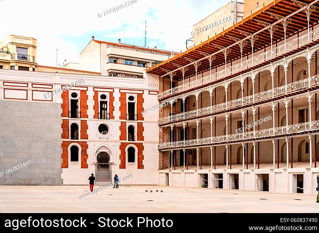 Madrid, Spain - May 1, 2021: The Beti Jai fronton in Madrid. It is a sport venue in Neo-Mudejar style, the last surviving 19th century Basque pelota fronton in...