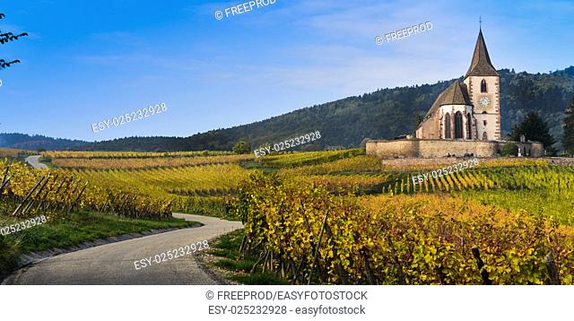 France, Haut-Rhin, 68, Route des vins d'Alsace, Hunawihr, labeled The Most Beautiful Villages of France, Church of Sainte-Hune