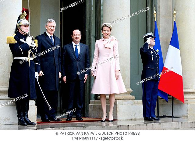 King Philippe (Filip) and Queen Mathilde of Belgium visit President Francois Hollande of France at the Elysee palace in Paris, France, 6 February 2014