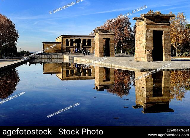 Temple of Debod is an ancient Egyptian temple which was rebuilt at park Oeste in Madrid, Spain