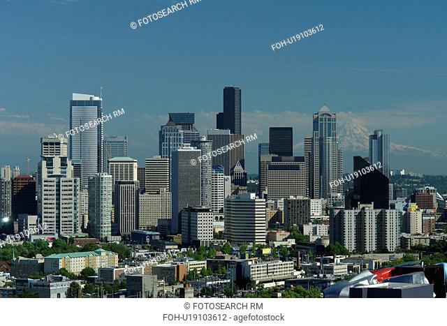 Seattle, WA, Washington, Seattle Downtown Skyline, Space Needle, from Queen Anne Hill