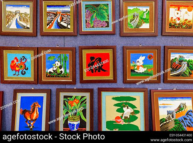 Beijing, China - May 15, 2018: Chinese pictures in souvenir shop