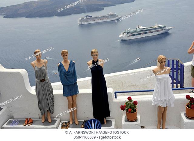 Mannequins and cruise ships, Santorini, Greece