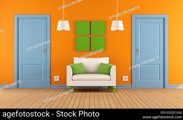 colorful interior doors and armchair