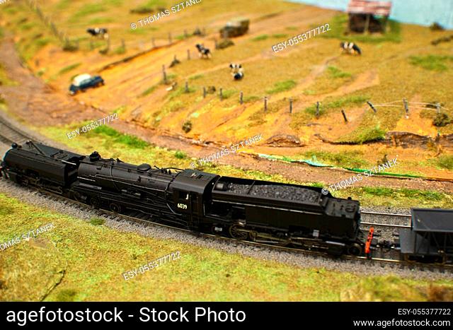 Model train set in - close up - different tabletop location