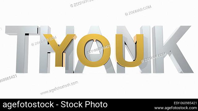 Thank you word isolated on white background, 3D rendering
