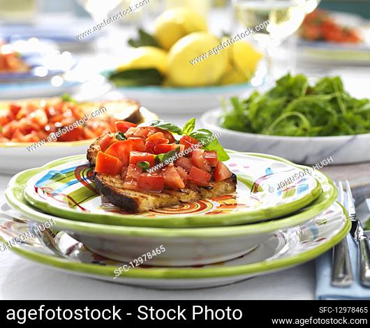 Italian table setting with bruschetta