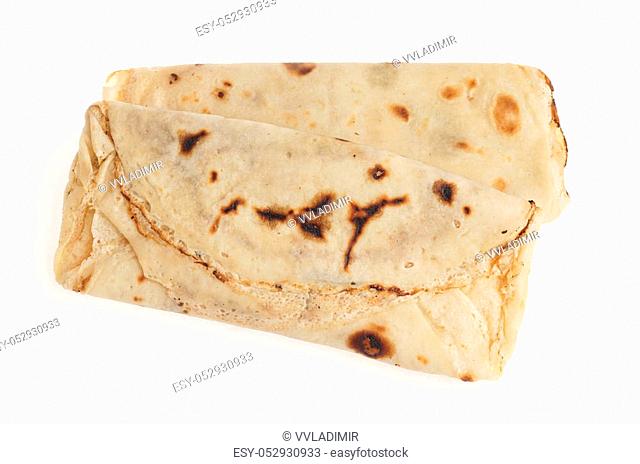 Fresh hot blinis or crepes isolated on white